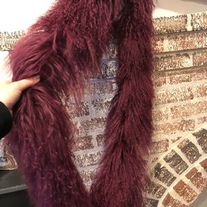 Adrienne Landau Mongolian Lamb Fur Scarf Burgundy